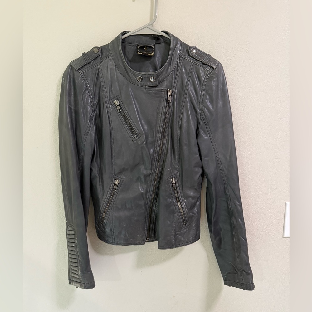 Romeo & Juliet Couture Gray Lamb Leather Moto Jacket M